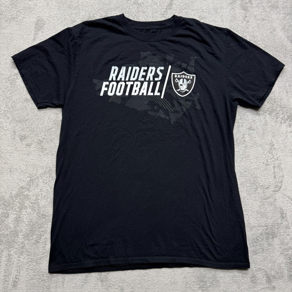 Raiders Football T-Shirt Mens Large Black Majestic NFL Graphic Logo Short Sleeve